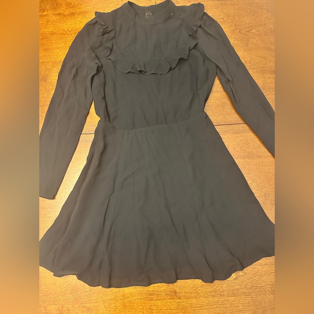 Reformation Black Long Sleeve Ruffle Dress - REFORMATION Chapel Mini Black Dress - Picture 3 of 10